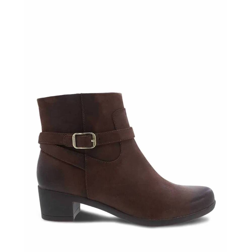 NEW DANSKO women's cagney heeled boot in burnished suede brown